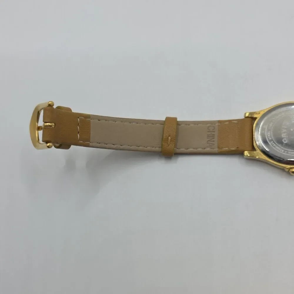 Orvis Quartz White Dial Oval 24mm Gold Tone Watch, OR4G8C, Leather Strap, 100ft